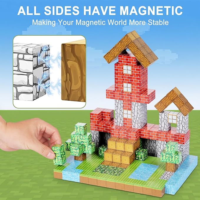 Hayder 100PCS Magnetic Building Blocks, Build Forest World Set, Stacking Magnet Cubes STEM Montessori Sensory Toys for Kids 3+