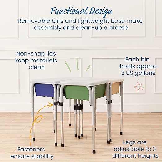 ECR4Kids 4-Station Sand and Water Adjustable Play Table, Sensory Bins, Earthtone