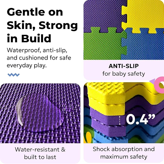 MioTetto Baby Play Mat, Comfortable Tummy Time Mat – Portable Foam Floor Tiles, Safe baby mat for floor for Crawling & Development, Soft play mat for babies 0-6 months, Stylish interlocking foam tiles