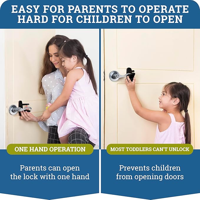 Door Lever Lock (2 Pack) – Prevents Toddlers from Opening Doors – Easy One-Hand Operation for Adults – Durable ABS with 3M Adhesive Backing – No Tools Needed for Install