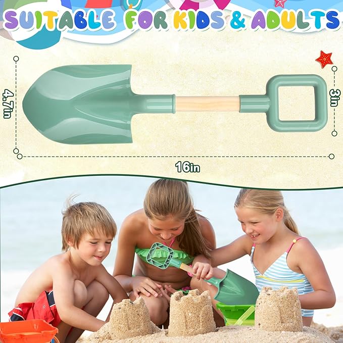 16" Wood Beach Sand Shovel Toys for Kids Adults, Heavy Duty Gardening Tools, Sturdy Spades for Sandbox Table, ABS Plastic Scoop for Sand Snow Shoveling Digging, Backyard Summer Winter Fun 2 Pack