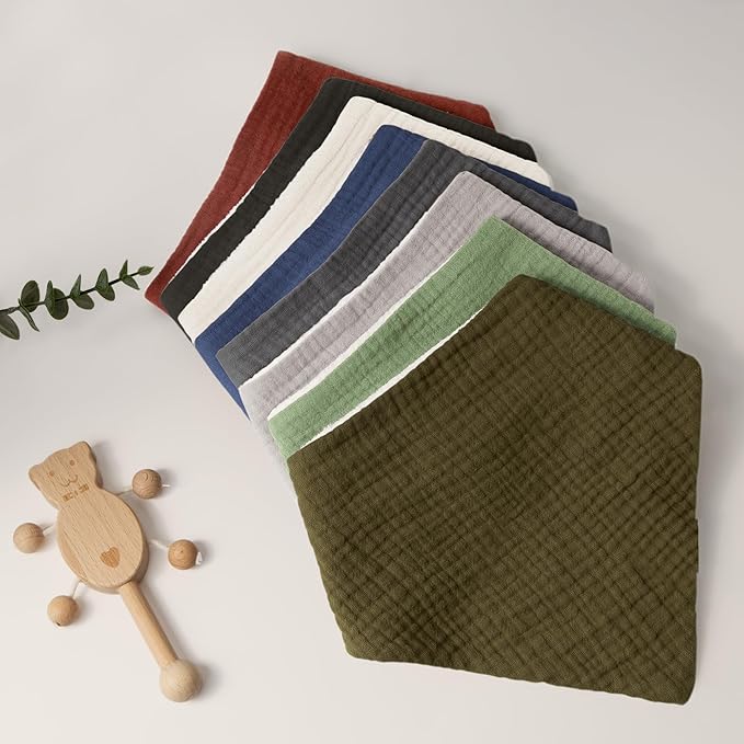 Bearmoss Muslin Baby Bibs 8 Pack Soft Bandana Bibs for Drooling & Teething, Absorbent Burp Cloths with Adjustable Snaps