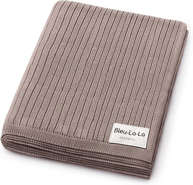 Organic Ribbed Swaddle Blanket for Boys & Girls - 100% Luxury Organic Soft Cotton Knit Warm Cozy Cuddle Stroller Blanket for Newborns, Infants, & Toddlers (Milk Chocolate)