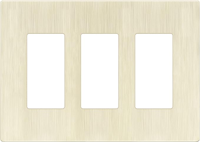 LIDER Brushed Finish Decorator Switch Cover, Screwless Wall Plate, Mid-Size 3-Gang 4.88" x 6.77", Unbreakable Polycarbonate Thermoplastic, UL Listed, LSWP-33M-BLA, Brushed Light Almond