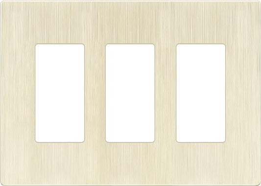 LIDER Brushed Finish Decorator Switch Cover, Screwless Wall Plate, Mid-Size 3-Gang 4.88" x 6.77", Unbreakable Polycarbonate Thermoplastic, UL Listed, LSWP-33M-BLA, Brushed Light Almond
