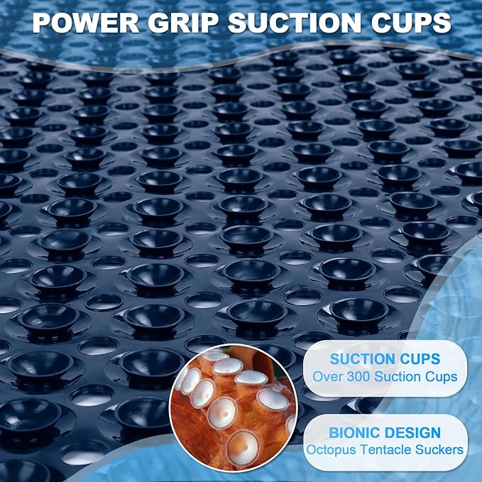 Linoows Bathtub and Shower Mats, 40x16 Inch Extra Large Non Slip Soft Bath Tub Mat with Suction Cups and Drain Holes for Bathroom Floor and Keep Tubs Clean, Machine Washable, Navy Blue