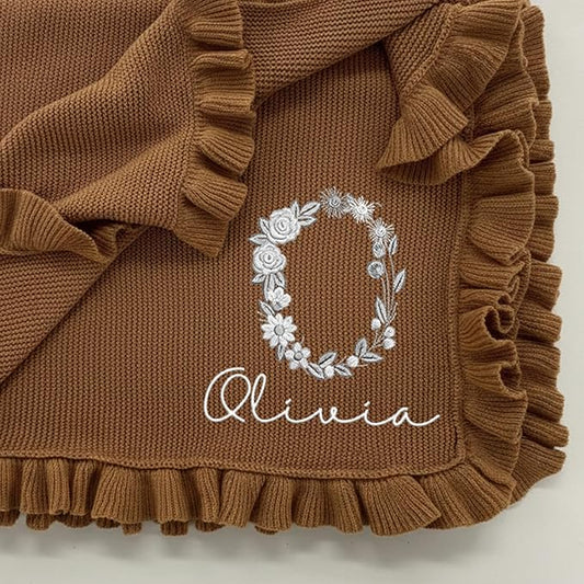 Luxury Custom Embroidered Knit Baby Blanket, Personalized Soft Breathable Cotton Knit Kids Blanket, Newborn Baby Gift, New Mom Gifts, Newborn Babys Girl & Boy Gift 3