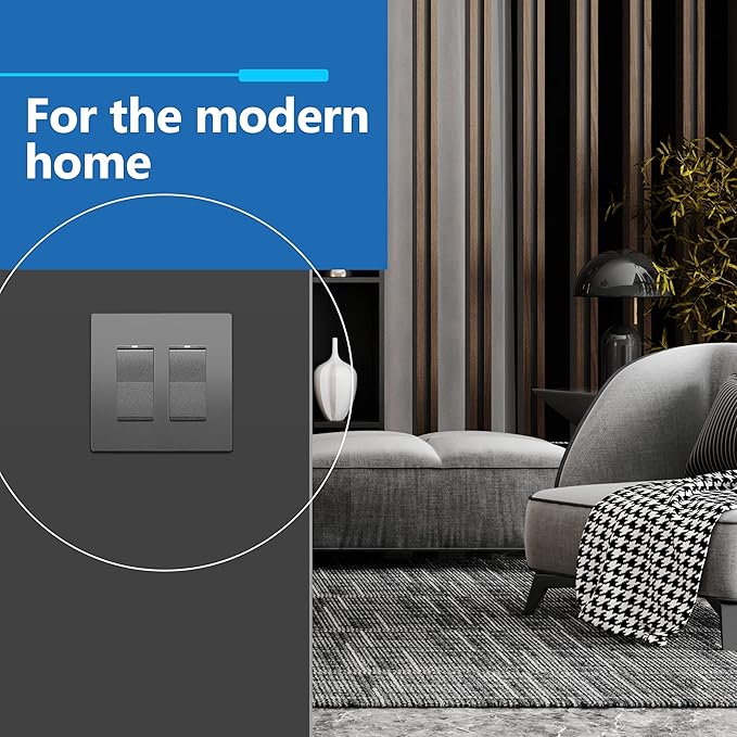 LIDER Matte Finish Decorator Switch Cover, Screwless Wall Plate, Mid-Size 2-Gang 4.88" x 4.92", Unbreakable Polycarbonate Thermoplastic, UL Listed, LSWP-32M-SG, Space Gray