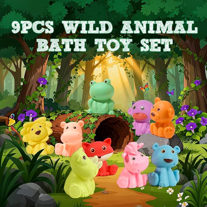 Mold Free Baby Bath Toys, 9 PCS Sealed, No Hole Bath Toys, Soft & Safe Toddler Bath Toy Set, Bathtub Water Beach Pool Toys for Babies 6-12 Months, Baby Gift for Christmas, Birthday, Stocking Stuffers