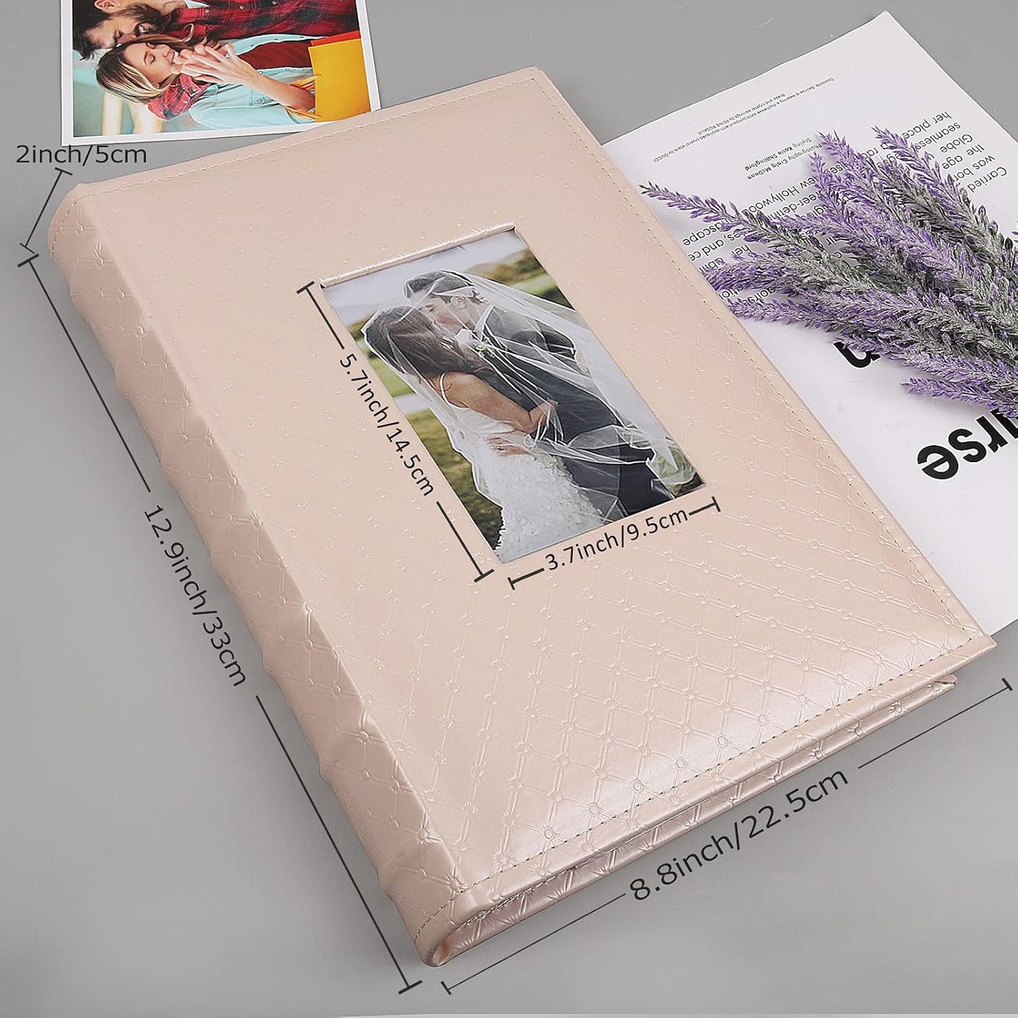 RECUTMS Photo Album 300 Pockets,4x6 Photo Book Paper Core Memo Page PU Leather Cover Picture Album Record Valentine's Day Christmas Holiday Commemorative Gift (Light Pink)