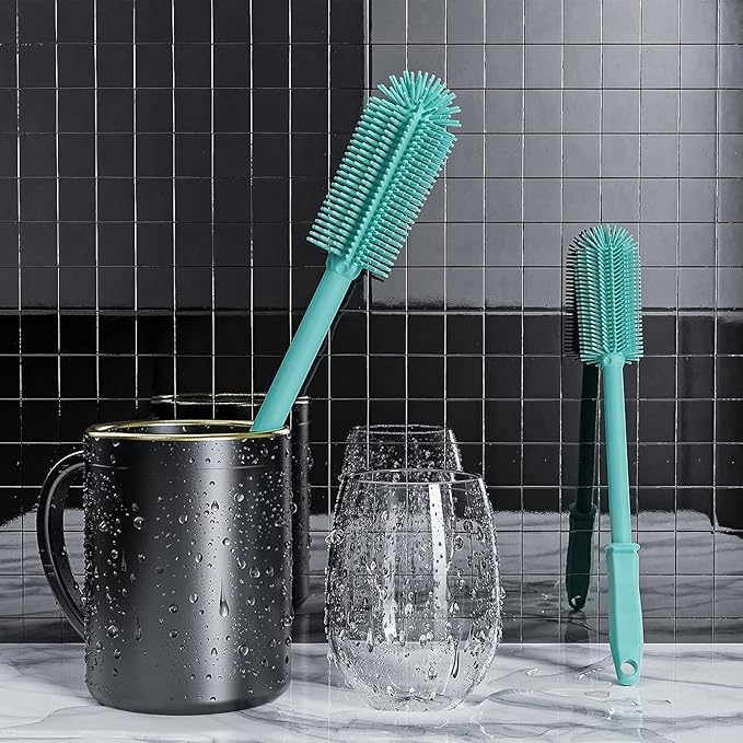 Long Silicone Bottle Cleaning Brush | 2 Pack| 16”+13”Water Bottle Brush Cleaner Brush for Hydro Flask,Glassware,Vacuum Sports Bottle&Vases,Silicone Water Bottle Cleaner Brush for Narrow Neck
