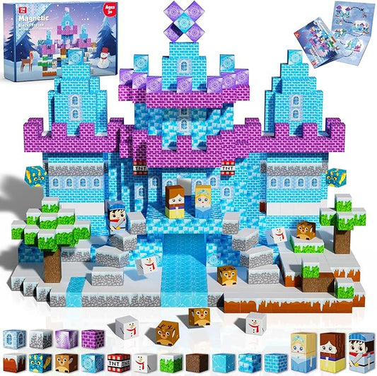 Magnetic Blocks - 150PCS Magnetic Blocks Build Ice Castle - Magnetics Toys for Montessori Toddler Christmas Birthday Gifts - STEM Sensory Toys for 3 4 5 6 7 8 9 10 Year Old Girls