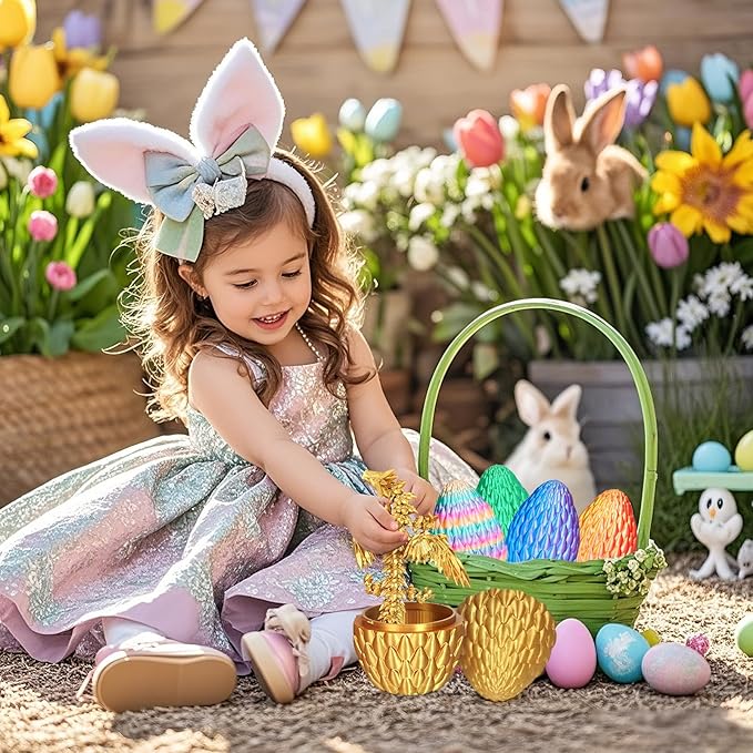 3D Printed Dragon Eggs with Articulated Fly Dragon Inside, Collectible Figurines Fidget Toy for Adults Kids Birthday Easter Christmas White Elephant Gifts for Friends Colleagues(Gold, M size)