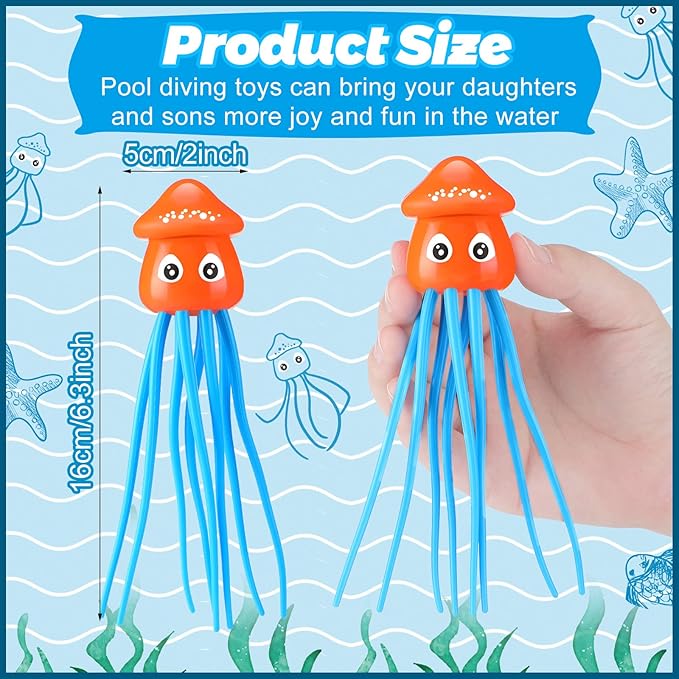 Leitee 6 Pcs Octopus Bath Toys Squid Swimming Pool Dive Toys Sensory Stress Relief Cute Pool Diving Toys for Summer Tub Bathtub Water Goodie Bag Fillers, 3 Styles