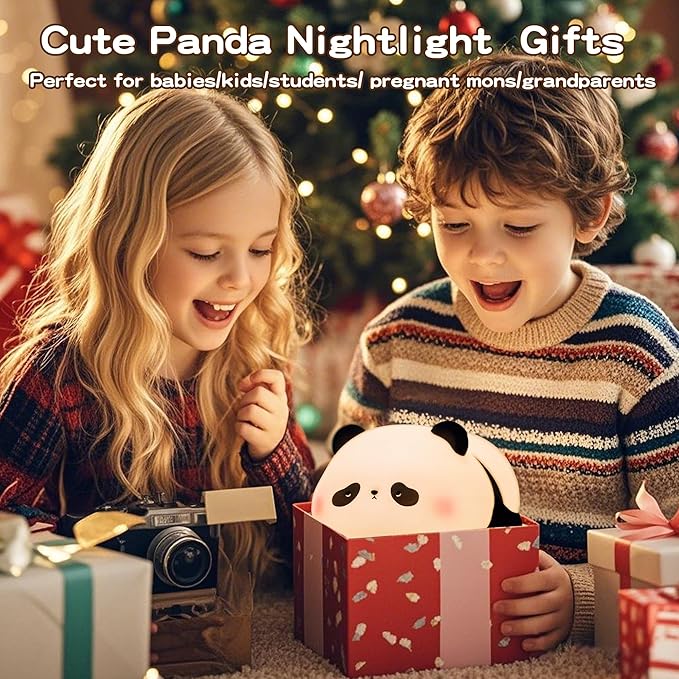 Cute Panda Night Light for Kids, LED Panda Lamp, Food Grade Silicone Novelty Animal Night Lamp,Dimmable Nursery Squishy Nightlight, Cool Gifts for Kids, Office Desk/Baby Boys/Girls Room Decor
