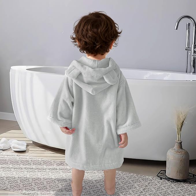 VOOVA & MOVAS Baby Hooded Bath Towel with Bear Ear (0-3Years) 100% Cotton Soft Absorbent Skin-Friendly Bath Pool Beach Towel Robe for Newborns & Infants - Perfect Set,Gray