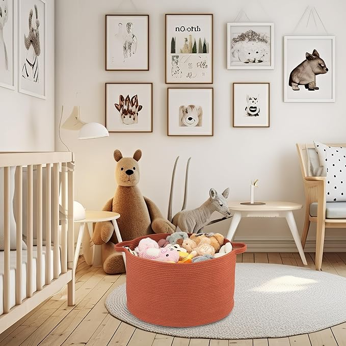 Large Cotton Rope Basket Blankets Basket Living Room 22"x14" Toy Baskets for Kids and Dogs Rope Storage Baskets for Nursery Woven Laundry Baskets for Clothes Towels Baby Toy round rustic