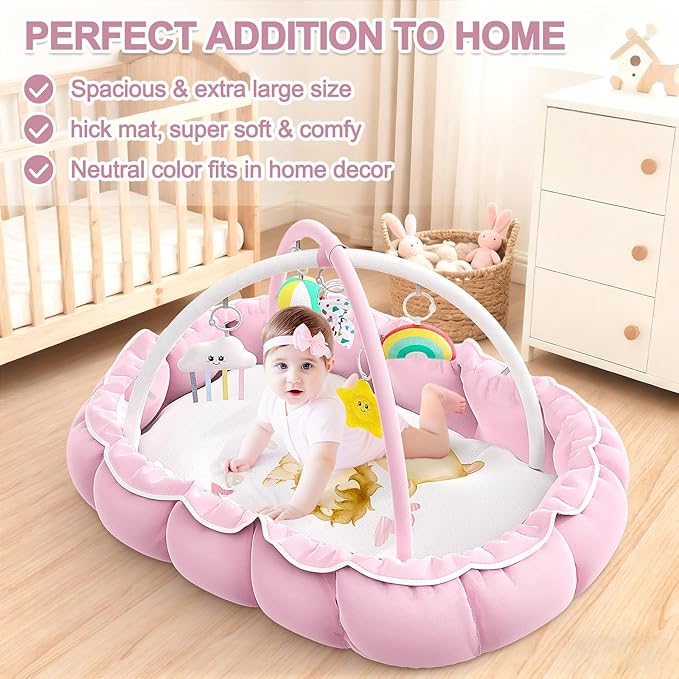 OCATO Baby Play Mat Gym: Baby Gril Gifts Tummy Time Mat Baby Play Gym Thick Large Baby Activity Center from Newborn to Toddler Skills Development Baby Essentials Baby Shower Gifts Ball Pit Cat Dog Bed