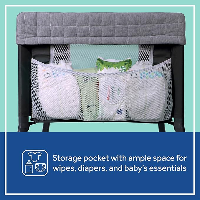 SEALY BABY Cozy Soft Breathable Bassinet & Bedside Sleeper Bed, Lightweight Airy Mesh Newborn Crib, Safe & Comfortable for Room Sharing, Storage Pocket, Tool-Free Assembly