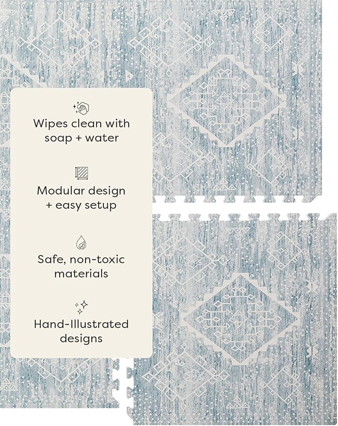 House of Noa Baby Play Mat – 4x8 Indigo Ula – Set of 8 Tiles – Cushioned EVA Foam Play Mat for Floor, Soft Interlocking Baby Crawling Mats for Hard Floors