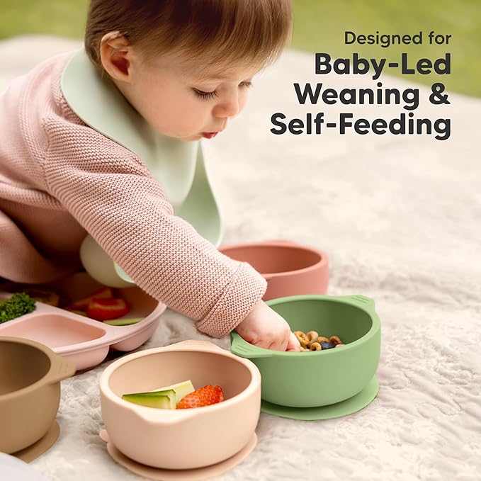KeaBabies 2-Pack Baby Bowls with Suctions, Lids - Silicone Toddler Suction Bowls for Baby Boy, Girl, Kids, Food Grade Silicone, BPA-Free, Dishwasher Safe, Toddler Eating Essentials (Desert)