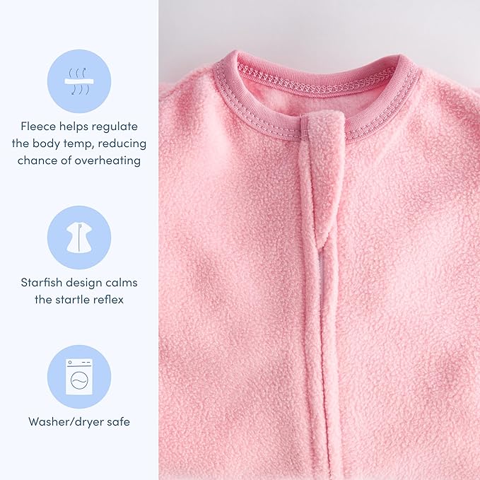SleepingBaby Zipadee-Zip Transition Swaddle - Cozy Fleece Wearable Blanket with Two-Way Zipper for Baby Sleep - Rose Pink, Medium (6-12 Month)