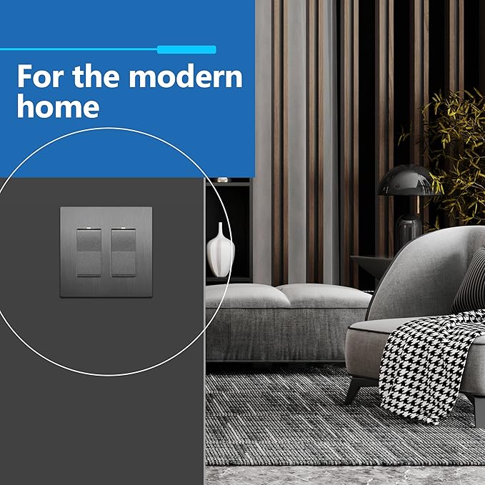 LIDER Brushed Finish Decorator Switch Cover, Screwless Wall Plate, Mid-Size 2-Gang 4.88" x 4.92", Unbreakable Polycarbonate Thermoplastic, UL Listed, LSWP-32M-BSG, Brushed Space Gray