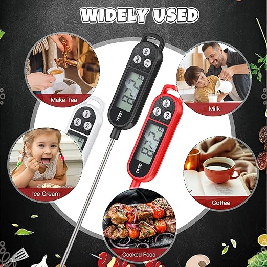 12 Pcs Meat Food Thermometer Food with Probe Water Liquid Instant Read Digital Thermometer Kitchen Cooking Supplies for Cooking BBQ Milk Yogurt (Black,White,Red)