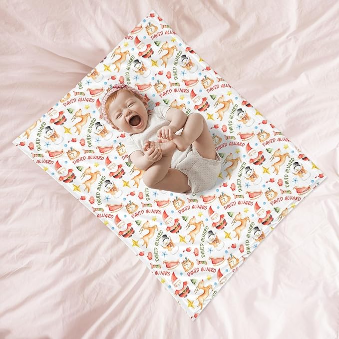 Ship Next Day - Custom Christmas Baby Blanket with Name | Multiple Styles Optional, Personalized Flannel Toddler Blanket, Christmas Swaddle for Boys & Girls, Xmas Decor Throw