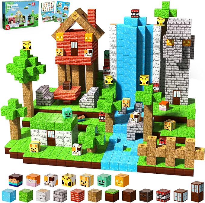 150PCS Magnetic Blocks - Magnetic Building Blocks, Magnet Cubes Toys Stacking, Build Forest World Set, STEM Montessori Sensory Toys for Kids Boys Girls Ages 3-5 6-8 Easter Birthday Gifts