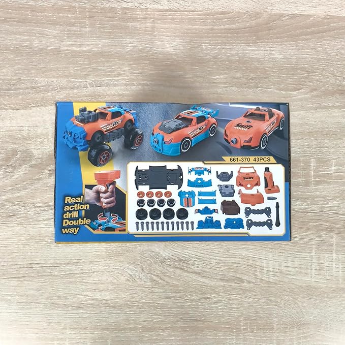 3-in-1 Take Apart Car for Boys Ages 3 4 5 6 7, Building Toys with Electric Drill, 43 Pcs Construction Toy Truck, Build Your Own Car with Play Tools, Ideal STEM Gift for Kids Children (Orange)