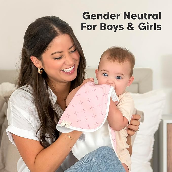 Organic Burp Cloths Baby Boy & Girl - 5-Pack Super Absorbent Cotton Burping Cloths for Babies, Soft & Plush Newborn Spit Up Rags, Infant Towels for Milk Spit Up, Unisex, Large 21" x 10" (Blush)