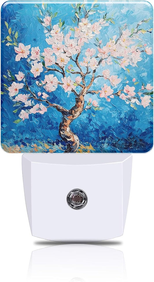 Night Light Blossoming Almond Tree Night Lights Plug into Wall Smart Dusk to Dawn Sensor 0.5W Energy Efficient Led Lamp for Men Women Bedroom Bathroom Hallway Stairway Decor