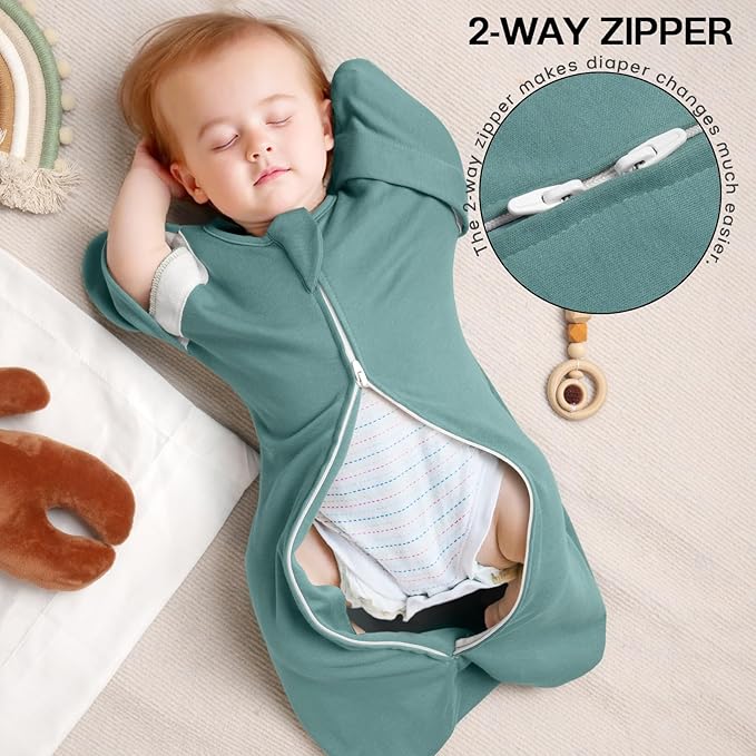 MEXXI Swaddle Baby Sleep Sack With Arms Up, 2 Pack Baby Transitional Swaddle with Double Zipper,0.5 TOG