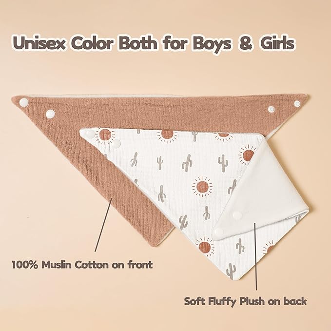 Susurration Muslin Baby Drool Bibs 6Pack Soft Triangular Adjustable Baby Bandana Bibs for Unisex Baby Girls & Boys