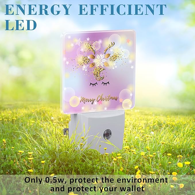 Cute Merry Christmas Deer Night Light for Kids, LED Night Light Plug into Wall with Dusk to Dawn Sensor for Girls Boys Women Men Room Decor, Hallway, Kitchen, Bathroom, Nursery, Stairs