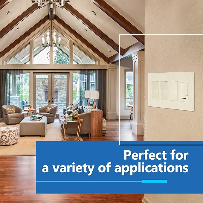 LIDER Brushed Finish Decorator Switch Cover, Screwless Wall Plate, Mid-Size 4-Gang 4.88" x 8.58", Unbreakable Polycarbonate Thermoplastic, UL Listed, LSWP-34M-BLA, Brushed Light Almond