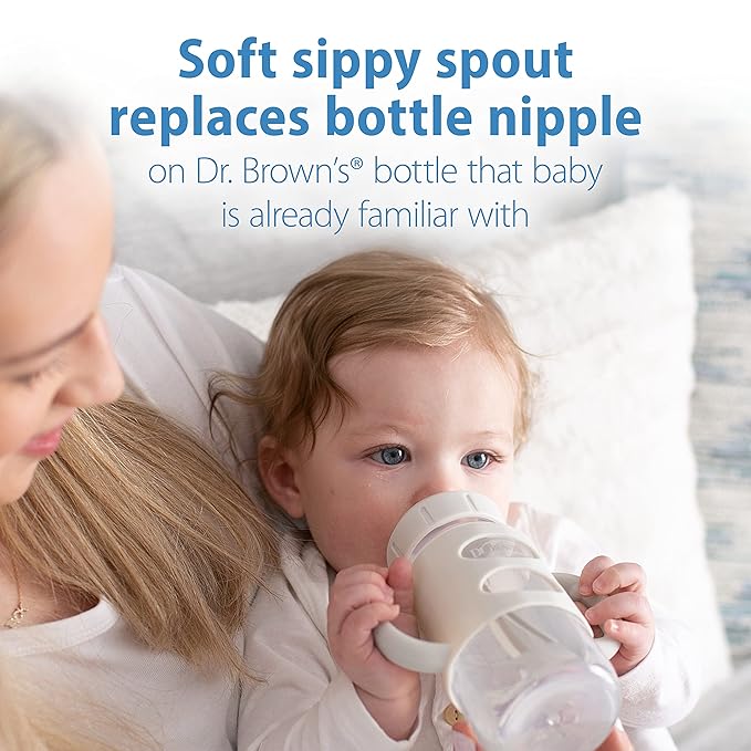Dr. Brown's Milestones Wide-Neck Sippy Spout Bottle with 100% Silicone Handles, Easy-Grip Handles with Soft Sippy Spout, 9oz/270mL, Gray, 1-Pack, 6m+