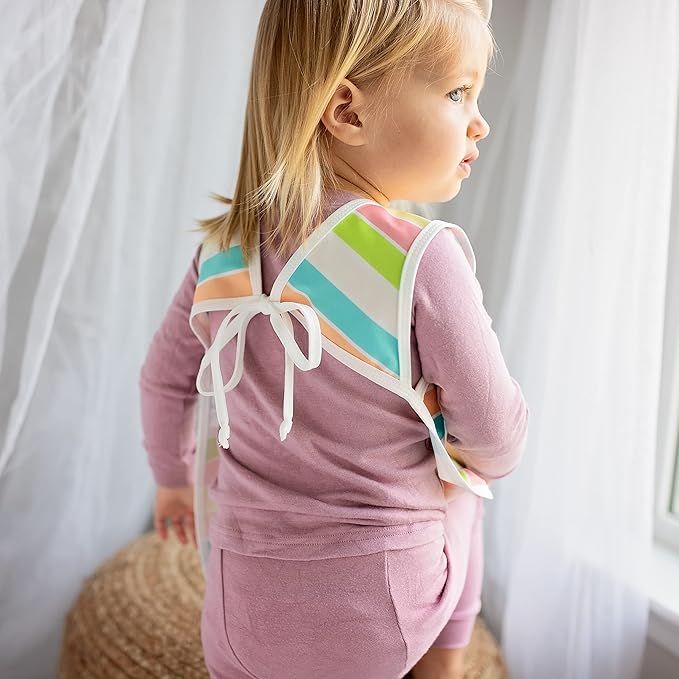 BapronBaby Rainbow Stripes Bapron - No Neck Tie Safer Bib for Baby & Toddler - Soft Waterproof Stain Resistant - Machine Washable - Sz Preschool 3-5yrs