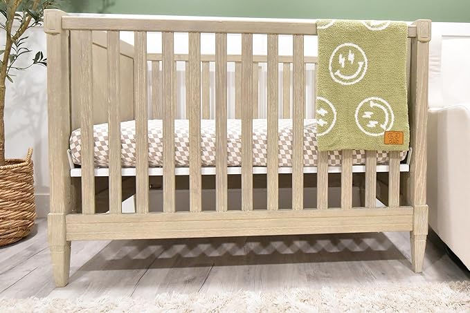 Smiley Face with Lightning Bolt Eyes Baby Blanket 28"x40" - DreamSoft Throw for Crib, Stroller or Car Seat -Receiving Blanket/Newborn Nursery Gift Toddler, Infant, Kids Boys & Girls (Sage Green/White)