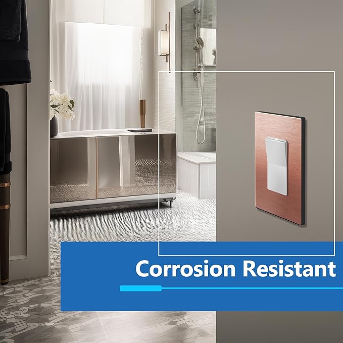 LIDER Screwless Metal-Surface Wall Plate, Decorator Switch Cover, Temperature and Impact Resistant, 201 Stainless Steel, Modern Decoration Upgrade, Mid-Size 1-Gang 4.88" x 3.11", Brushed Rose Gold
