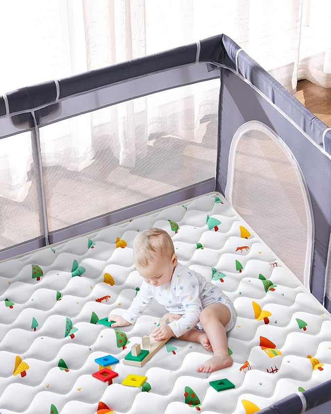 Odorless Premium Foam Baby Play Mat, Soft Microfiber Fabric Crawling Mat for Floor- Comfortable and Hypoallergenic, Non-Slip Cushioned Floor Playpen mat for Infants,Babies,Toddlers