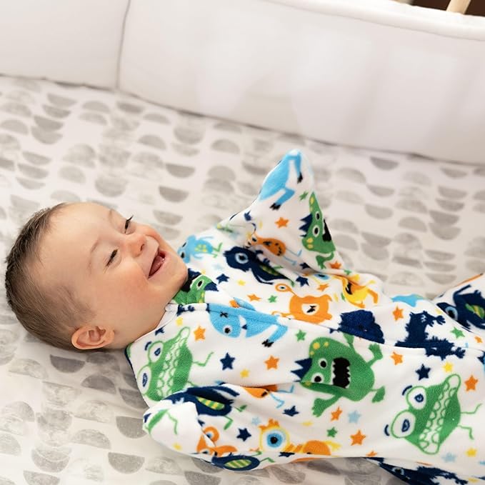 SleepingBaby Zipadee-Zip Transition Swaddle - Cozy Fleece Wearable Blanket with Two-Way Zipper for Baby Sleep - Monster Madness, Large (12-24 Month)