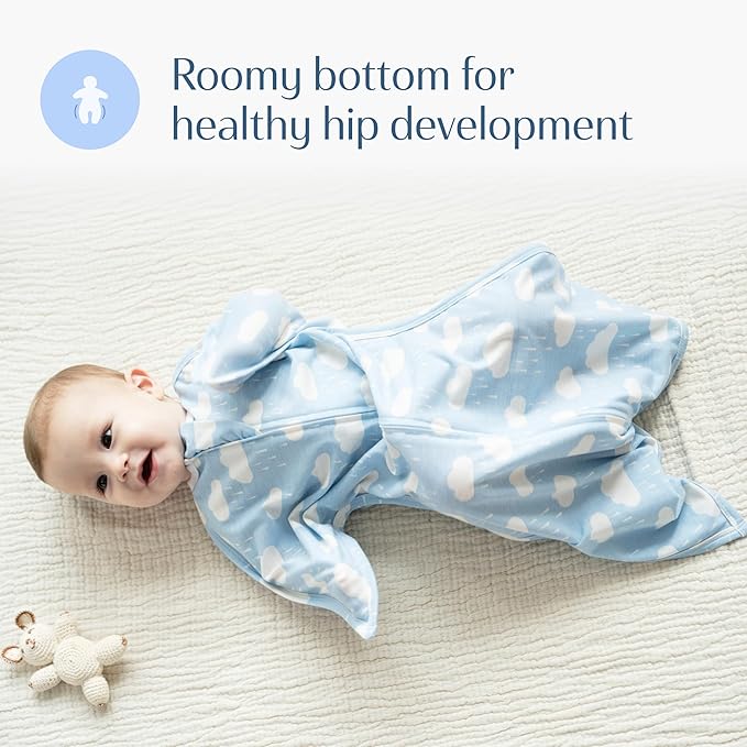 SleepingBaby Zipadee-Zip Transition Swaddle - Cozy Baby Swaddle Blanket with Zipper Convenience - Roomy Wearable Blanket for Easy Diaper Changes - Spring Showers, Medium (6-12 Month)