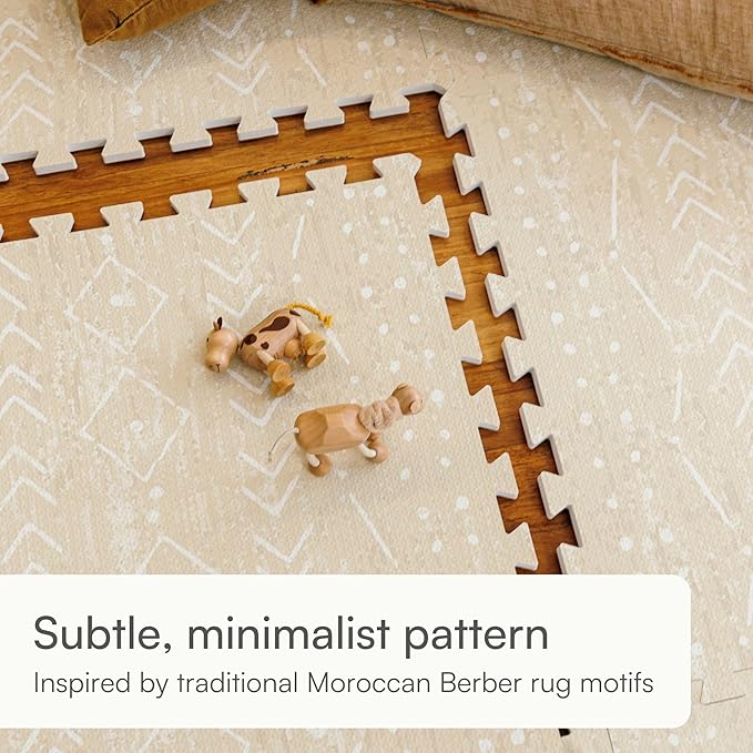 Lillefolk Baby Play Mat for Floor – 8x8ft Beige | Soft Non Toxic Premium EVA Foam Tiles for Tummy Time, Crawling & Playroom – Waterproof for Hard Floors Mat for Babies & Toddlers (16 Tiles)