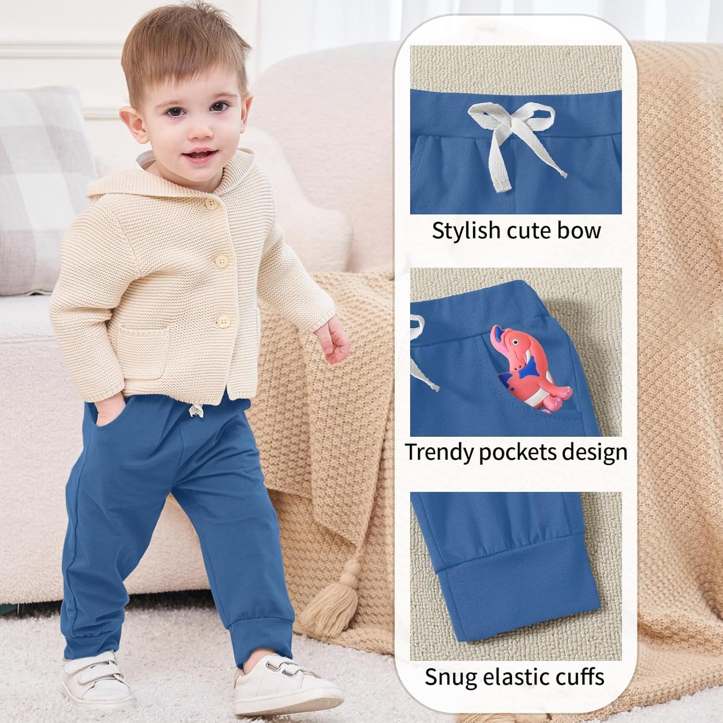 DREAM BUS Pack of 3 Toddler Jogger Pants with Pocket Toddler Boy Sweatpants Baby Boy Pants Infant Newborn Leggings