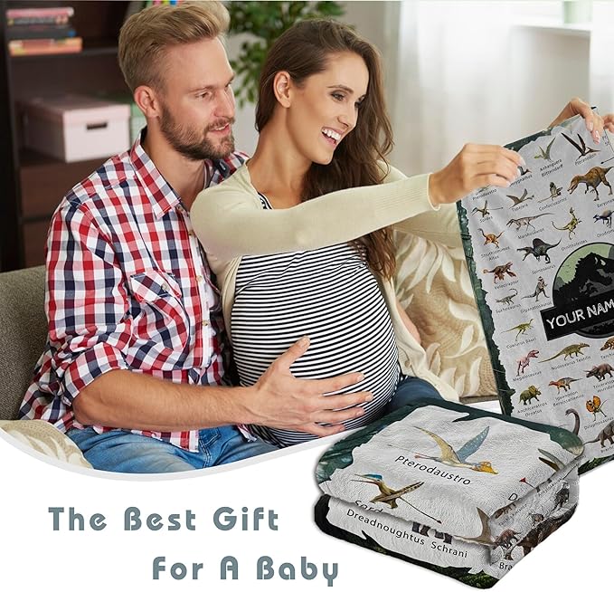 Personalized Dinosaur Blanket with Name Custom Name Blanket for Baby Boy Newborn Customized Gifts for Baby Shower Christmas Birthday Expect Mom