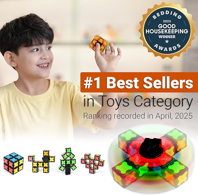 TOSY Magnet Fidget Spinner Mini - 8 Blocks, 3 in 1 Toy: Transformable Fidget Spinner, Infinity Cube, 2x2 Puzzle Cube, Stress Relief, STEM Sensory Magnet Tiles Birthday Gift for Kids/Boys/Girls/Adults