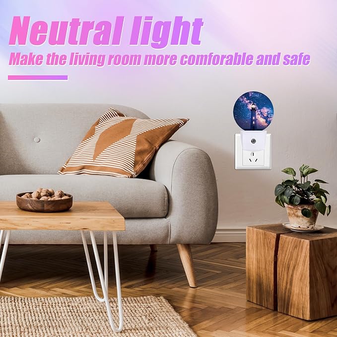 Nautical Lighthouse Night Light Starry Sky Night Lights LED Lamp Round Plug into Wall Nightlight with Dusk to Dawn Sensor Home Hallway Stairway Kitchen Decor