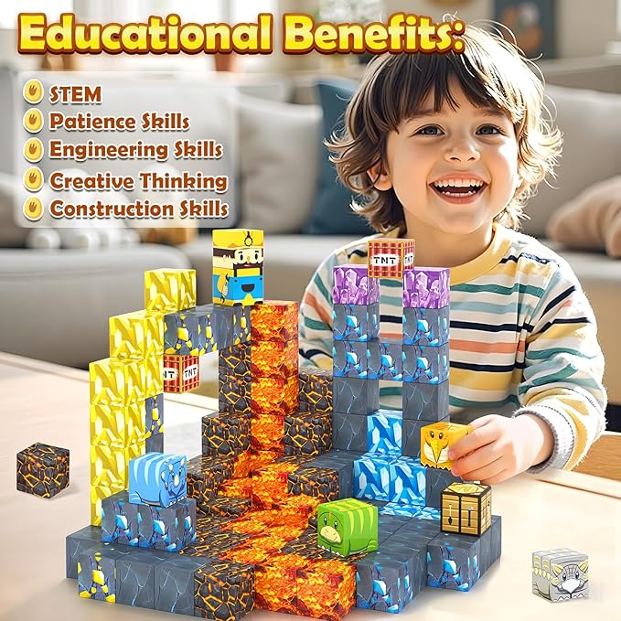 100PCS Magnetic Blocks-Build Mine Magnet World Jurassic Sword Dinosaur Toys Building Blocks for Boys Girls Ages 3-5 5-7, Classroom Must Haves Stem Education Sensory Kids Toys Christmas Birthday Gifts